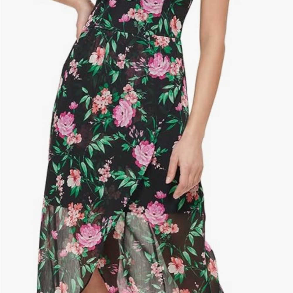 Guess by Marciano Black and Pink Floral Maxi Dress